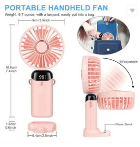 Portable Handheld Fan, Battery Operated Fan with LED Display